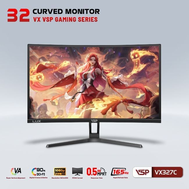 Màn hình Gaming VSP VX327C (31.5 inch, Full HD, VA, 165Hz, 0.5ms, cong)