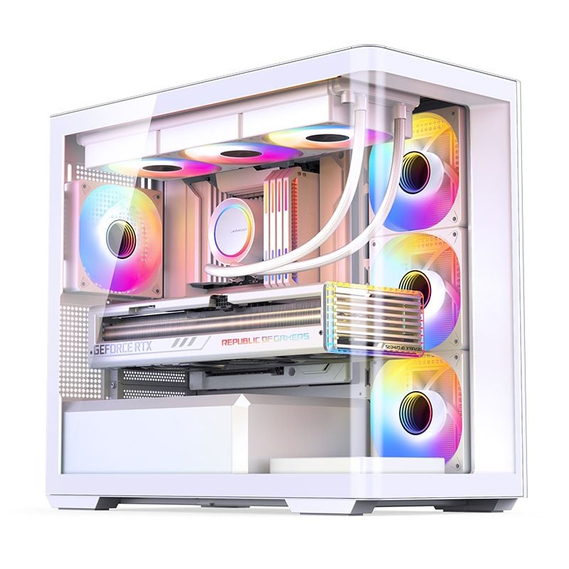 Case Jonsbo D300 (ATX, kính cong) - White/Trắng