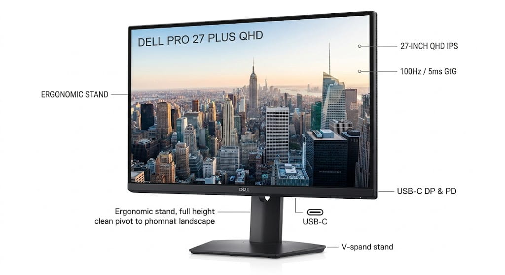Màn hình Dell Pro 27 Plus QHD (27 inch, QHD, IPS, 100Hz, 5ms, USB C, Phẳng)