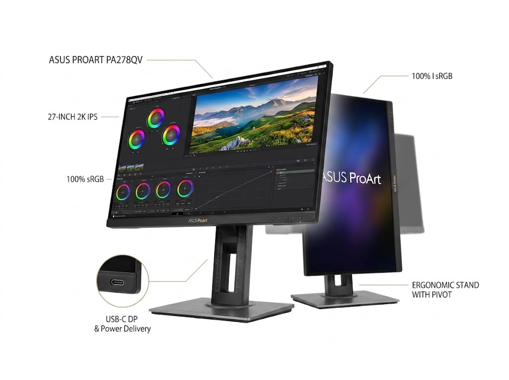 Màn hình Đồ Họa Asus ProArt PA278QV (27 inch, 2K, IPS, 75Hz, 100% sRGB, Phẳng)