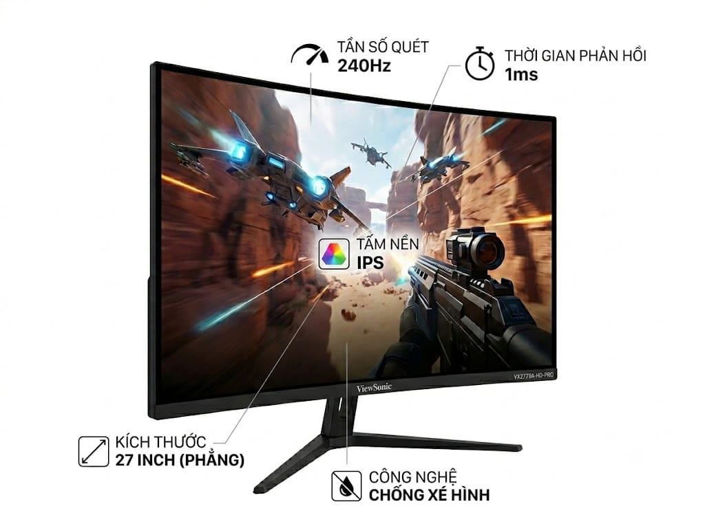 Màn hình gaming FPS Viewsonic VX2779A-HD-PRO (27 inch, Full HD, IPS, 240Hz, 1ms, phẳng)